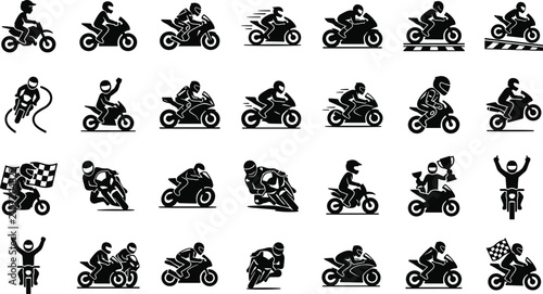 Konstfotografi Flat motorcycle racing silhouette icons set with motorbike racers motorsport ac
