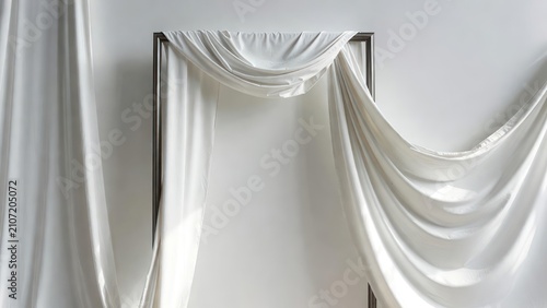 Elegant Flowing White Drapery Framing Minimalistic Space with Soft Texture and Delicate Shadows for Artistic Interior Design Inspiration
