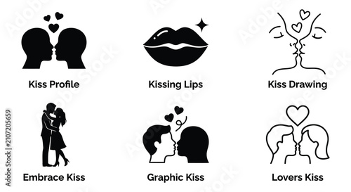 Фотография Kissing silhouettes collection black vector graphics on white background