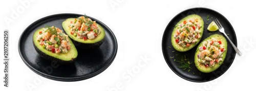 Panel kuchenny z motywem Stuffed avocado halves with shrimp salad isolated on transparent background