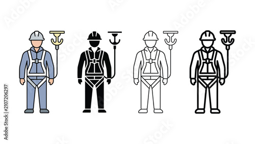Construction worker industrial safety personal protective equipment icon set