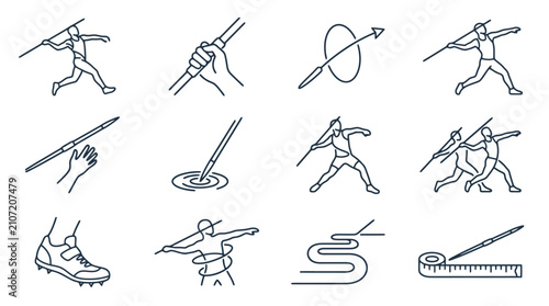 Photos Javelin Throw Icons Set: Action Poses, Technique, and Equipment