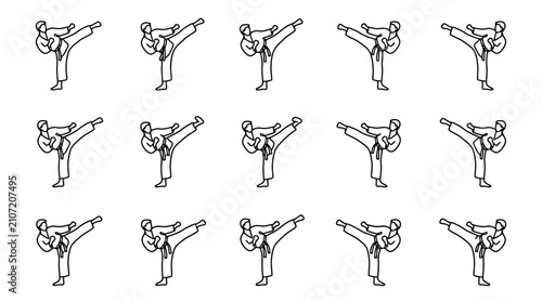 Fotografie Karateka Performing High Kick in Sequence