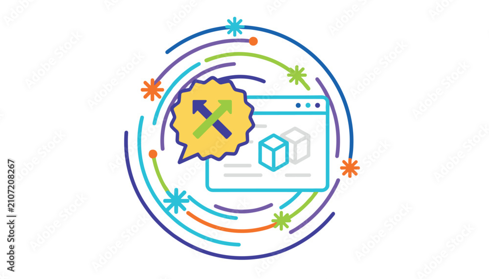 Fototapeta premium Abstract icon graphic showing web product development, customization, and three-dimensional block design.
