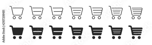 Shopping cart outline icon set with editable stroke for ecommerce checkout and retail