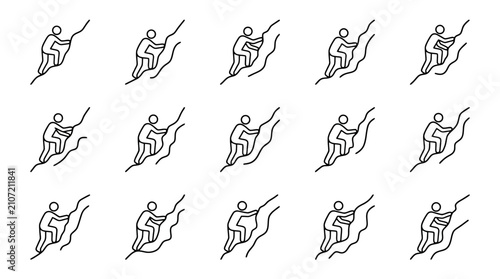 Bilde på lerret Climbing Sequence: Stick Figure Ascending Rocky Mountain Face with Various Poses