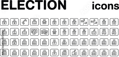 Election line icon set featuring ballot boxes voting cards political choices democracy campaigns government polls and patriotic citizenship vector elementsElection line icon set featuring ballot boxes