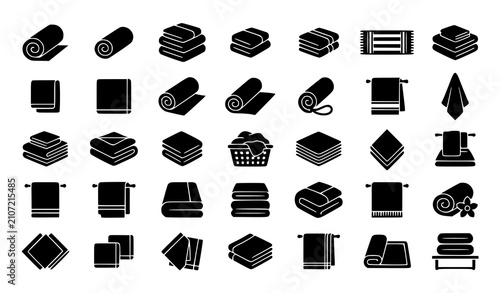 Minimal Towel and Textile Silhouette Icons Editable Vector Set for Spa and Hotel Design