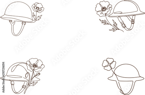 Magic lamp one line art collection with blooming flowers and flame motifs