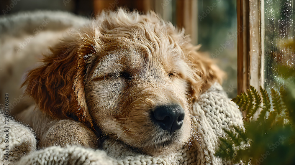 Obraz premium Adorable sleepy dog soft blanket cozy resting portrait Images