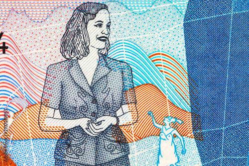 Colombian 2000 Mil Pesos banknote featuring the portrait of artist Debora Arango. Colombian national currency cash.