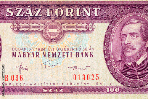 Cuadro en lienzo 100 Forint Hungarian banknote 1984 featuring portrait of Lajos Kossuth