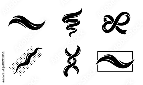 Fotografía 70 Abstract Black Swirls and Waves Vector Icons Set, Fluid Motion Graphics, Dyna