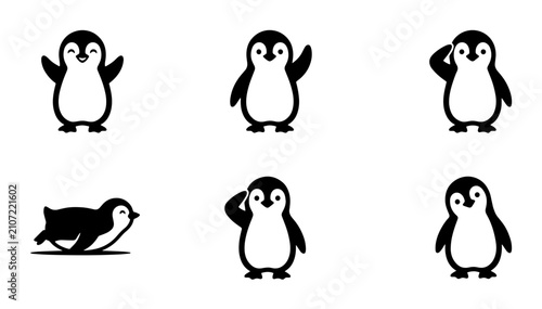Quadro su tela 70 Cute Penguin Vector Icons Set, Adorable Antarctic Bird Illustrations, Playful
