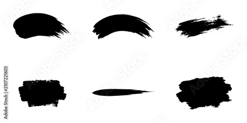 Konstfotografi 70 Set of 6 Black Ink Brush Strokes, Artistic Paint Splatters, Grunge Textures,