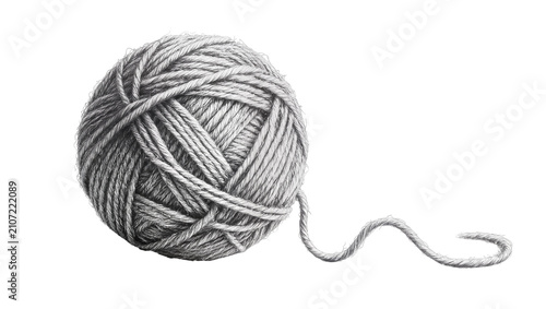 Konstfotografi Isolated hand drawn ball of yarn with a loose end, detailed sketch for knitting and craft