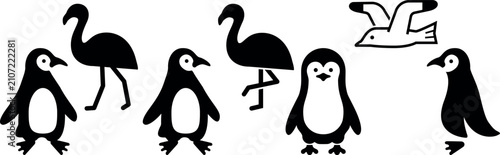 Konstfotografi Penguin Flamingo Bird Icons Wildlife Collection
