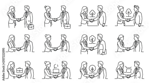 Business handshake collection: diverse people, agreements, partnership, teamwork, success