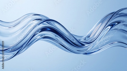Abstract Transparent Blue Crystal Glass Wave Flow on Soft Gradient Background Premium 3D Render