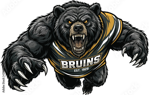 Aggressive black bear mascot logo. Fierce grizzly sports team emblem for apparel design.