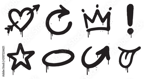 Graffiti Spray Paint Drip Hand Drawn Symbols Set