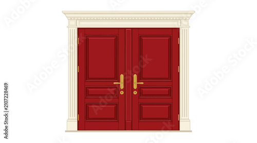 Classic Red Double Doors with Gold Handles.