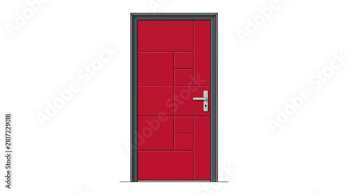 Modern Red Door with Silver Handle and Panels.