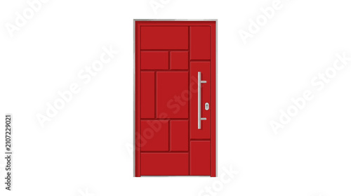 Modern Red Wooden Door with Gold Handle.