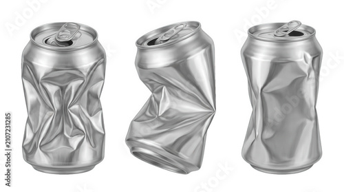 Crushed aluminum cans illustration isolated on white background for commercial design