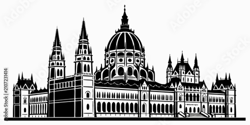 Intricate gothic architectural silhouettes, black ornate church isolated gothic architecture