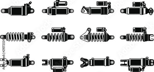 Automotive Suspension Shock Absorber Vector Icons Illustration Set