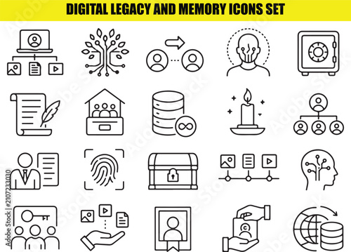Картината върху платно Digital legacy and memory icons set for preserving personal information and digital assets vector pack