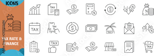 Tax finance accounting vector icons. document icon set, calculator icon set, money icon set