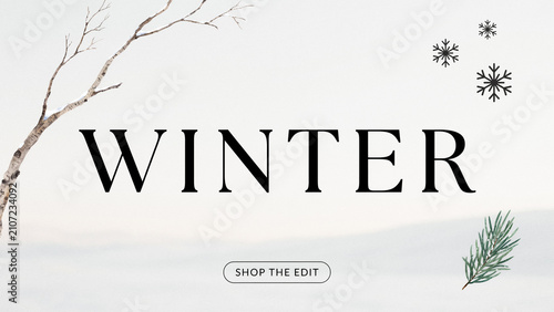 Elegant Winter Season Graphic Design Featuring Snowflakes Pine Branch And Minimalist Typography For Holiday Decorations