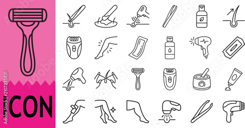 Hair removal beauty icon set Vector.