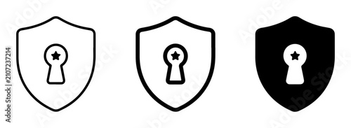Shield keyhole silhouette icons set, security protection concept, solid black style