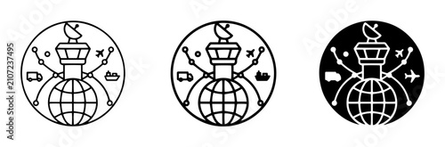 Global transportation and communication silhouette icons set, solid black style, logistics