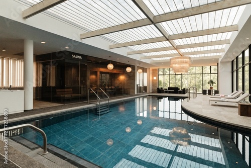Interior of wellness modern spa centre with swimming pool