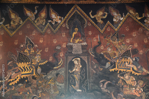 The magnificent and invaluable murals in Wat Suwan Dara Ram Ratchaworawihan ,Thailand.