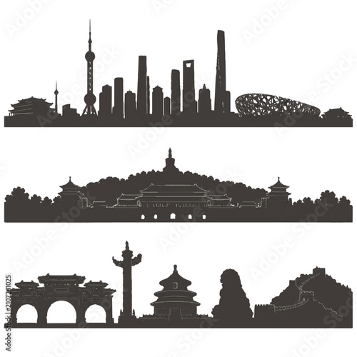 Cuadro en lienzo Beijing Skyline Silhouette Bundle
