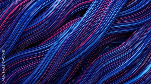 Abstract 3d background with dynamic digital waves, glowing blue and magenta neon lines, fluid technology connectivity render