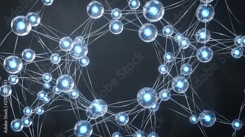 Abstract digital network connectivity: neural data science innovation with molecule structure connection and global cyber communication technology background