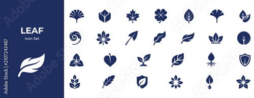 leaf icon set minimalist navy blue designs for graphic design projects