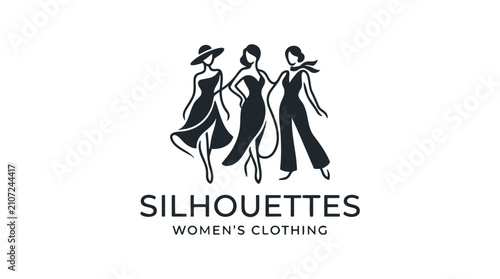 Monochromatic silhouette logo of three stylish women posing, representing a women's clothing boutique or brand.