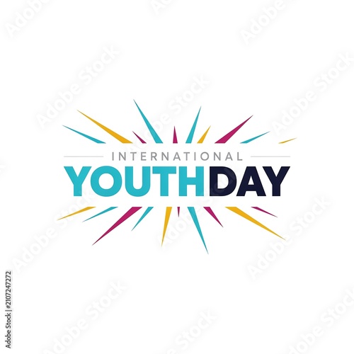 International youth day typographic logo with colorful sunburst elements