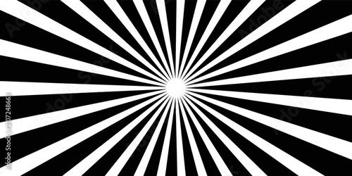 Konstfotografi Abstract Black and White Sunburst Background with Radial Rays and Concentric Lines in Retro Circus Style for Hypnotic Optical Illusion and Creative Graphic Design