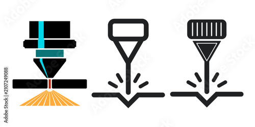 Laser Cutting and Engraving Machine Head Vector Icon Set
