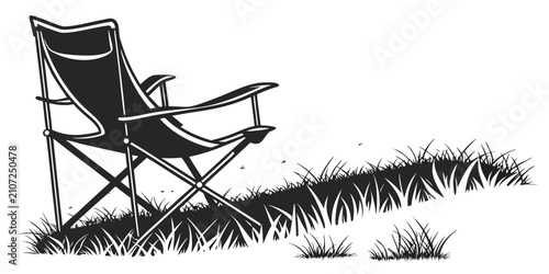 Tableau sur toile Black camping chair silhouette isolated on white background, black color outdoor