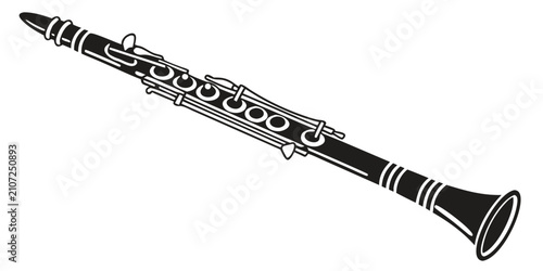 Tableau sur toile Black clarinet silhouette on white background, isolated woodwind instrument