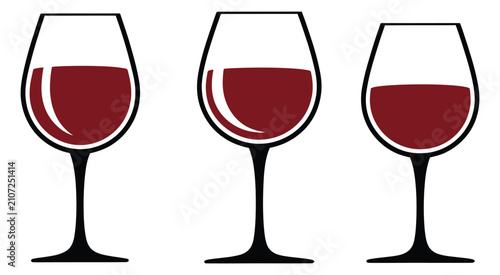 Fotografía Three Glasses of Red Wine Isolated for Beverage Tasting Restaurant Menu and Cele